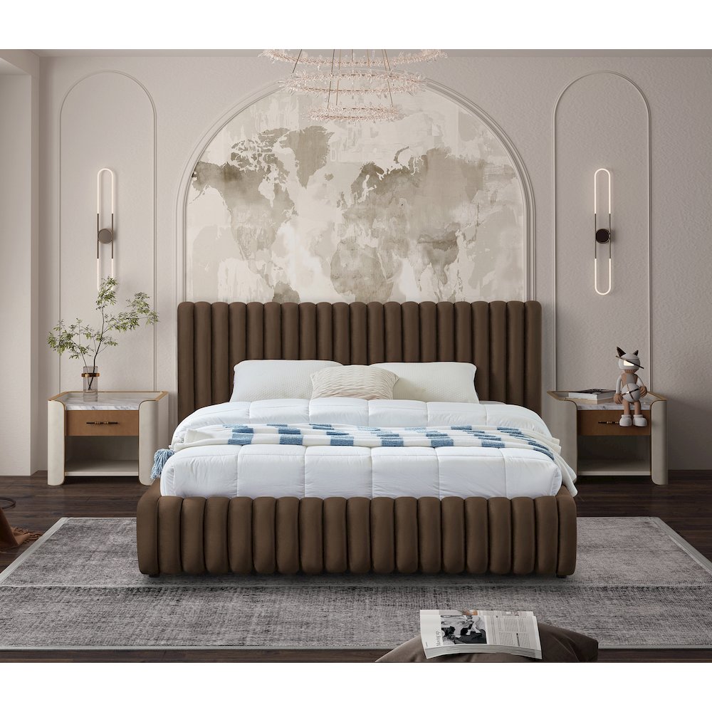 Nico Brown Velvet King Bed. Picture 3