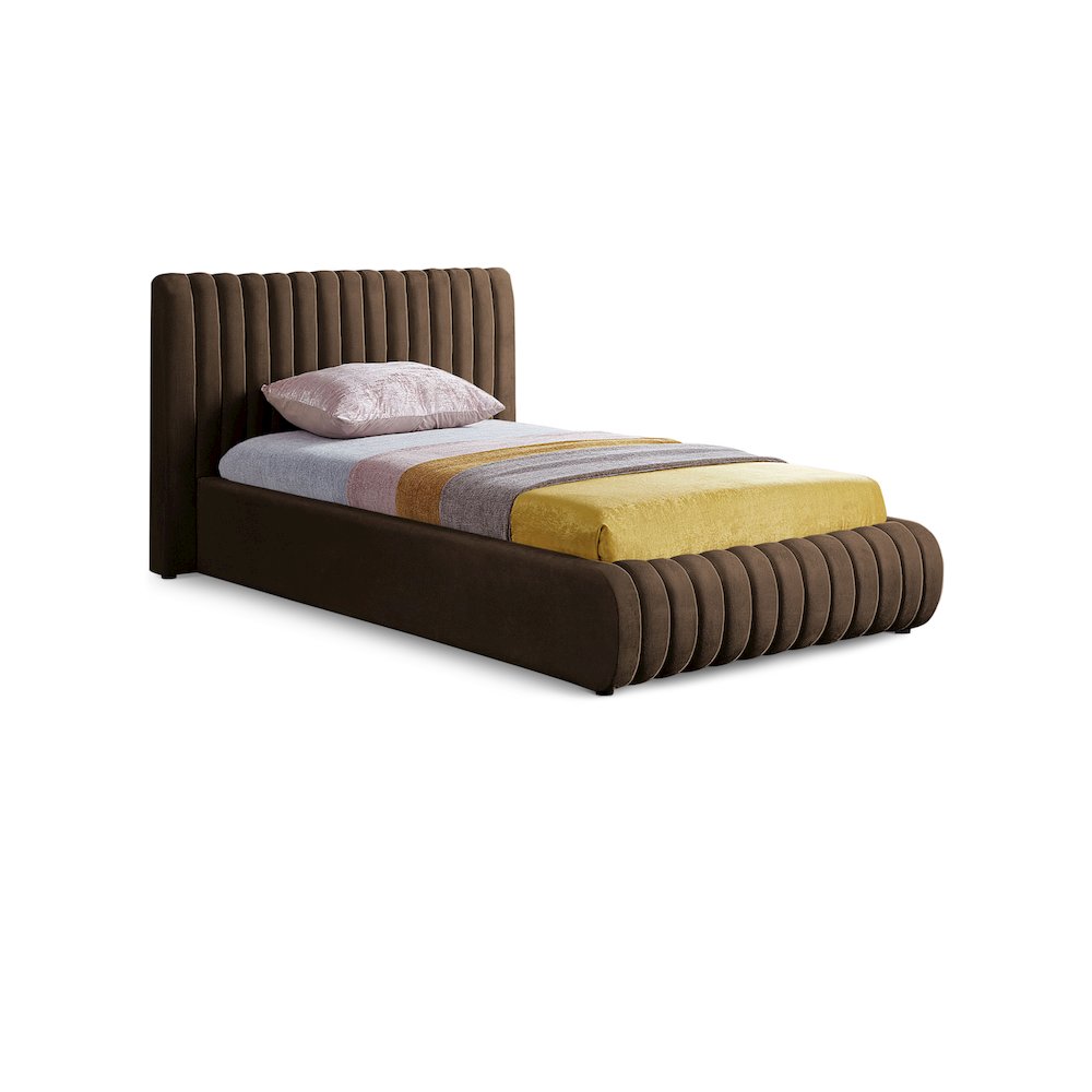 Nico Brown Velvet Twin Bed. Picture 1