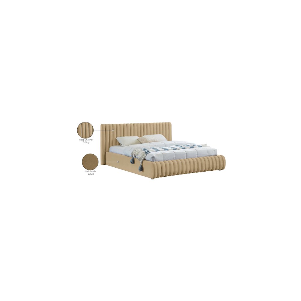 Nico Camel Velvet King Bed. Picture 8