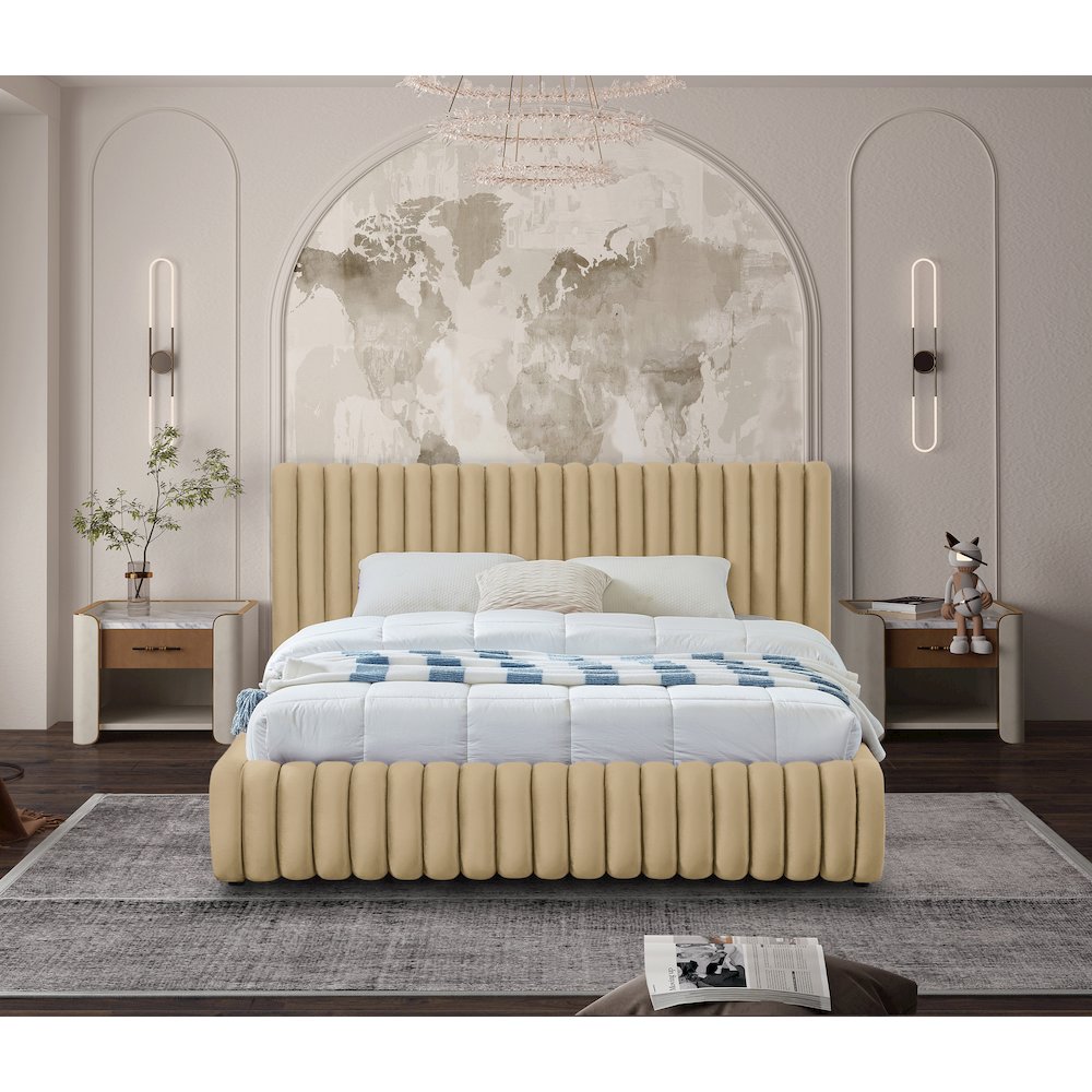 Nico Camel Velvet King Bed. Picture 3