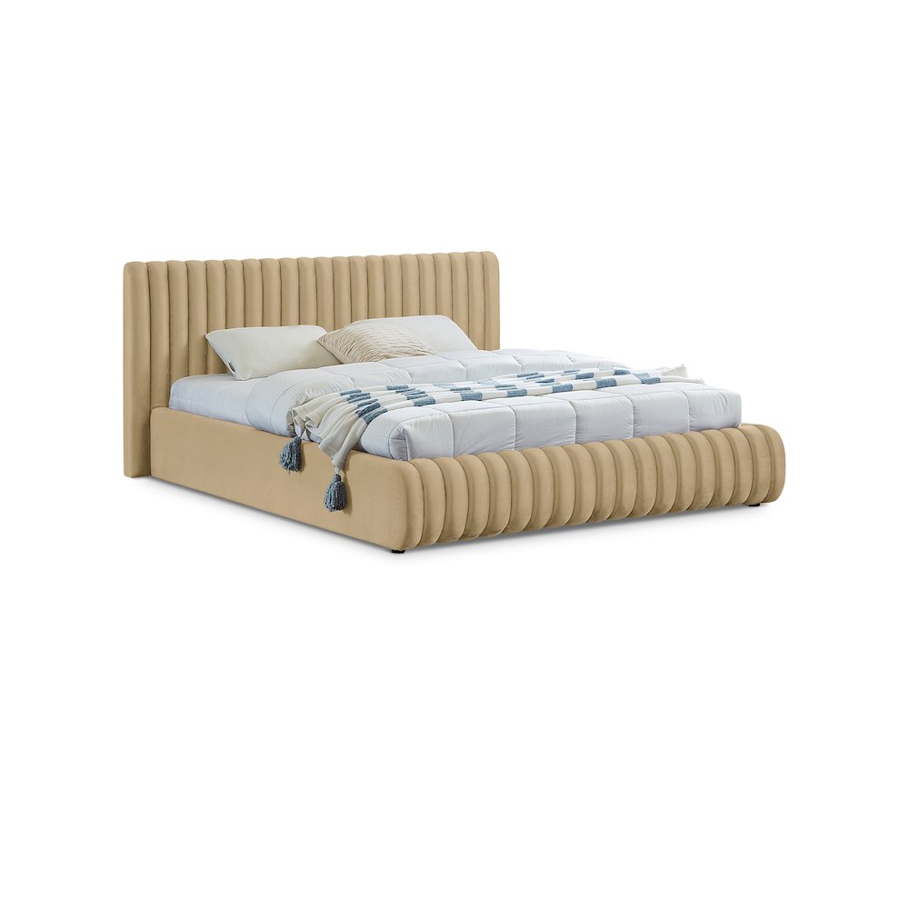 Nico Camel Velvet Queen Bed. Picture 1