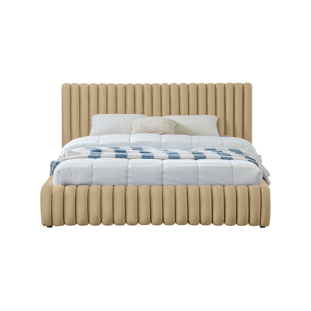 Nico Camel Velvet Queen Bed. Picture 2