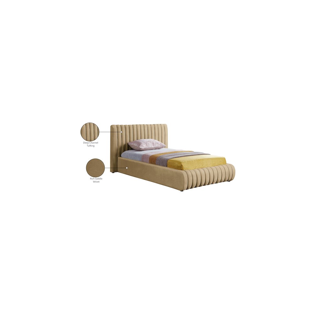Nico Camel Velvet Twin Bed. Picture 7