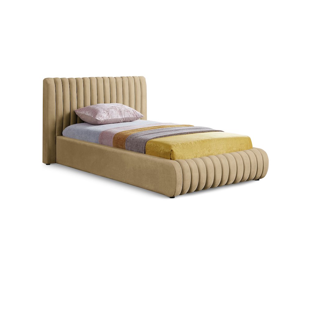 Nico Camel Velvet Twin Bed. Picture 1