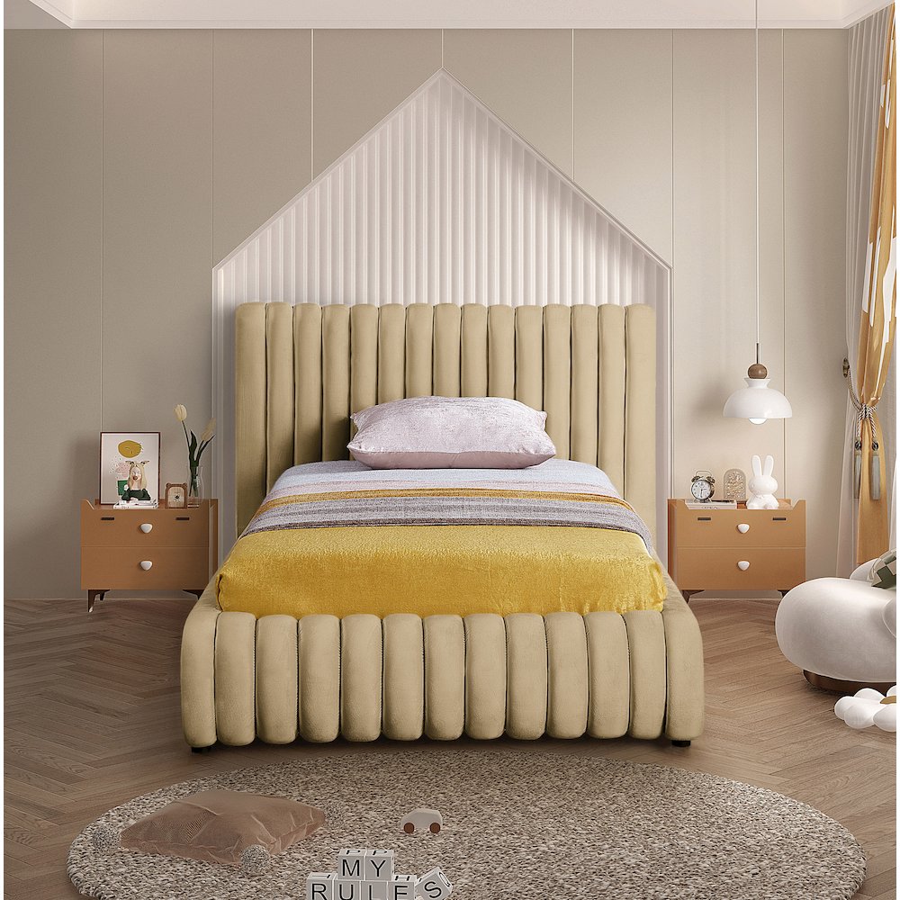 Nico Camel Velvet Twin Bed. Picture 3