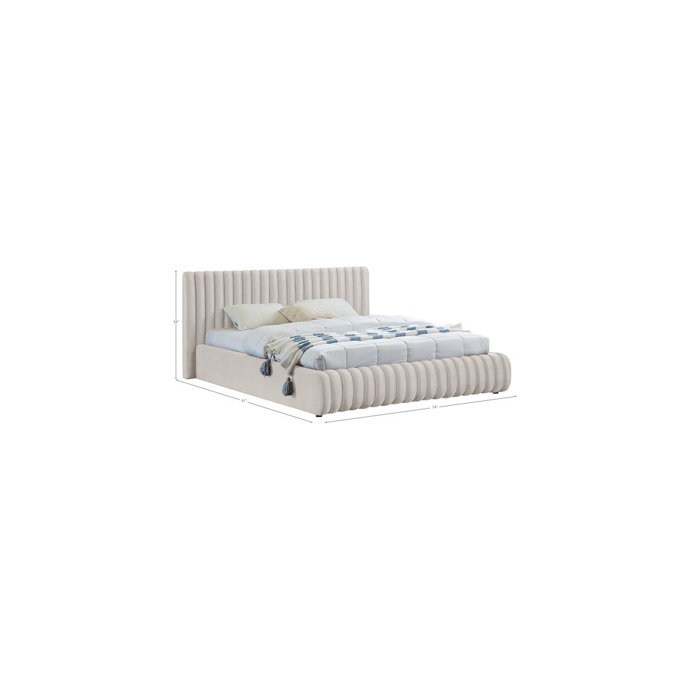 Nico Cream Velvet Queen Bed. Picture 7