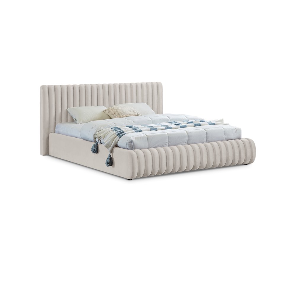 Nico Cream Velvet Queen Bed. Picture 1