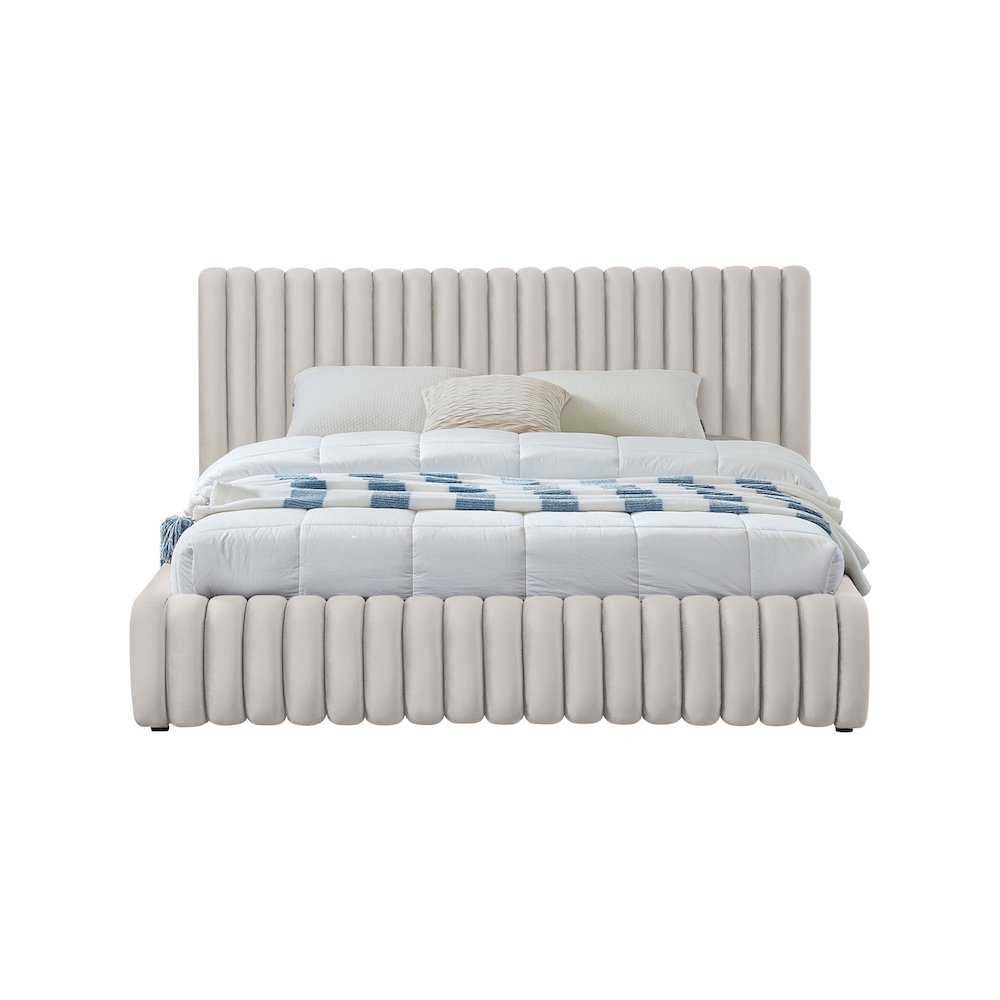 Nico Cream Velvet Queen Bed. Picture 2