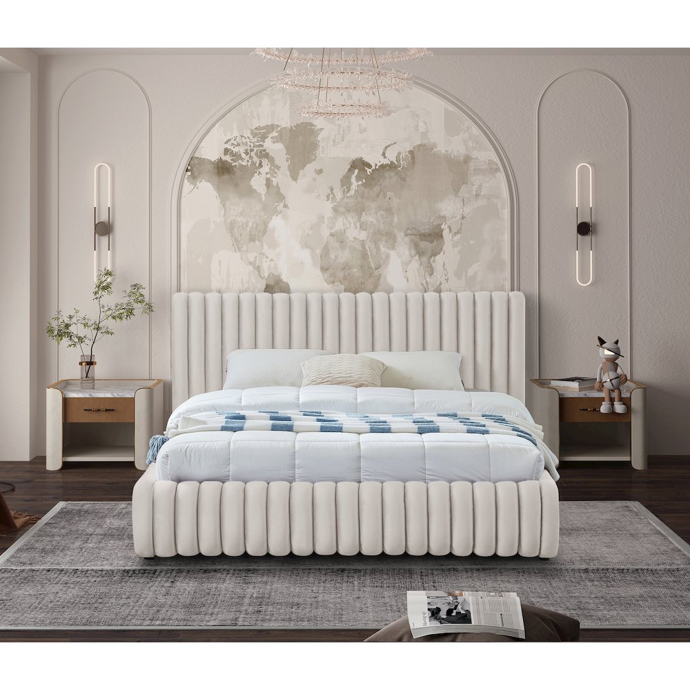 Nico Cream Velvet Queen Bed. Picture 3