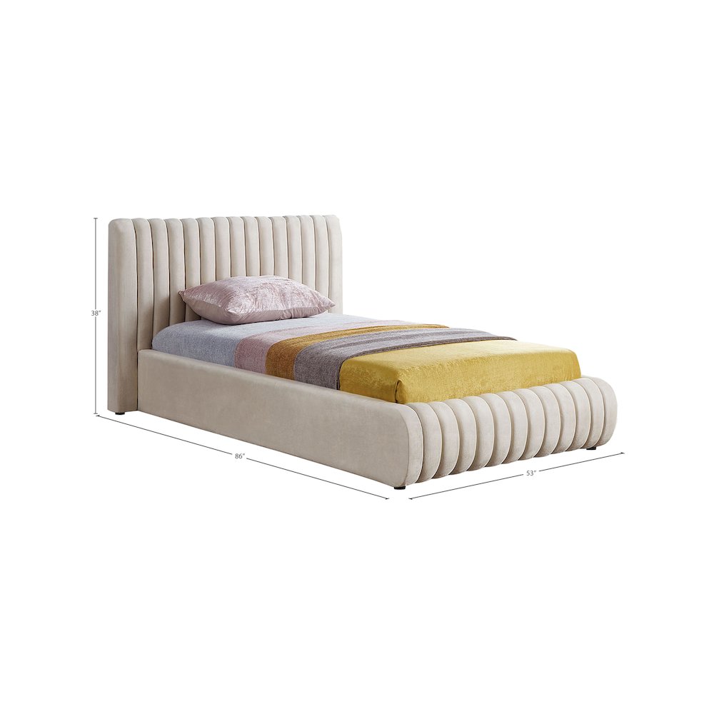 Nico Cream Velvet Twin Bed. Picture 6