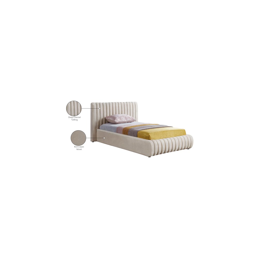 Nico Cream Velvet Twin Bed. Picture 7