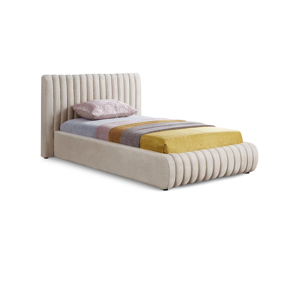 Nico Cream Velvet Twin Bed. Picture 1