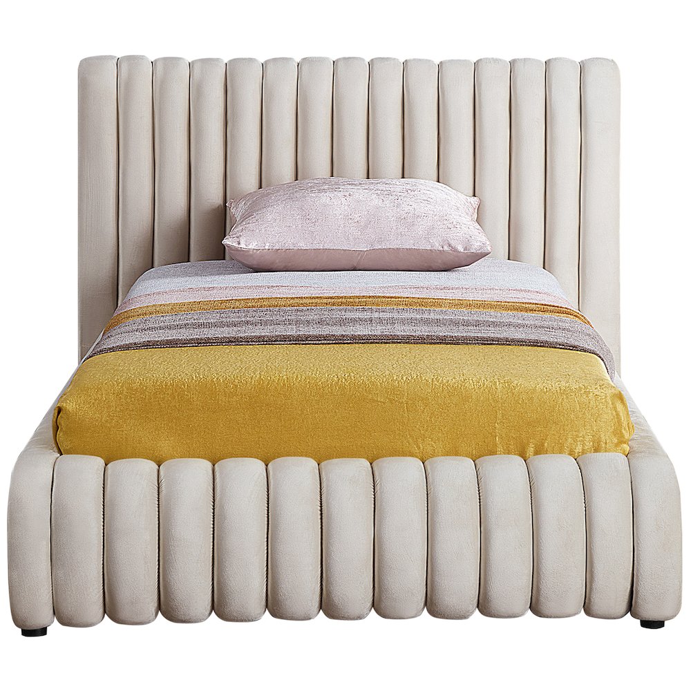 Nico Cream Velvet Twin Bed. Picture 2