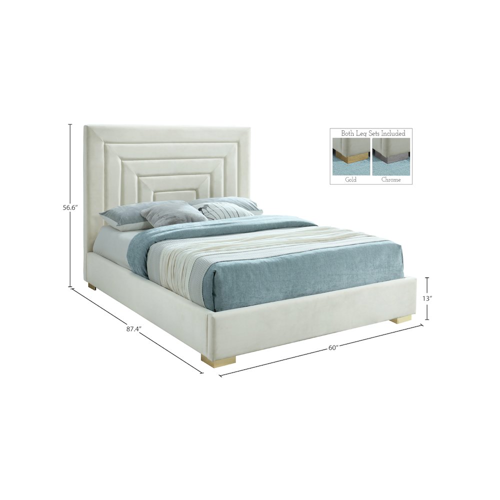 Nora Cream Velvet Full Bed. Picture 14