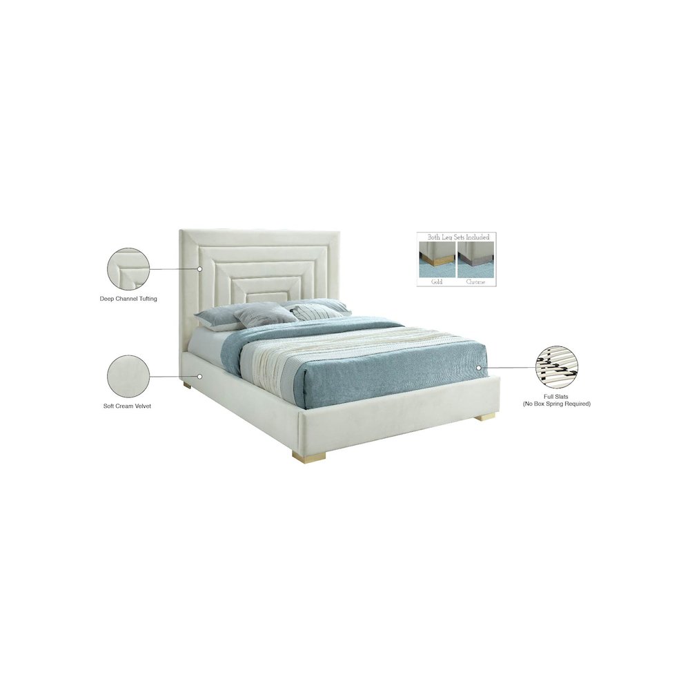 Nora Cream Velvet Full Bed. Picture 15