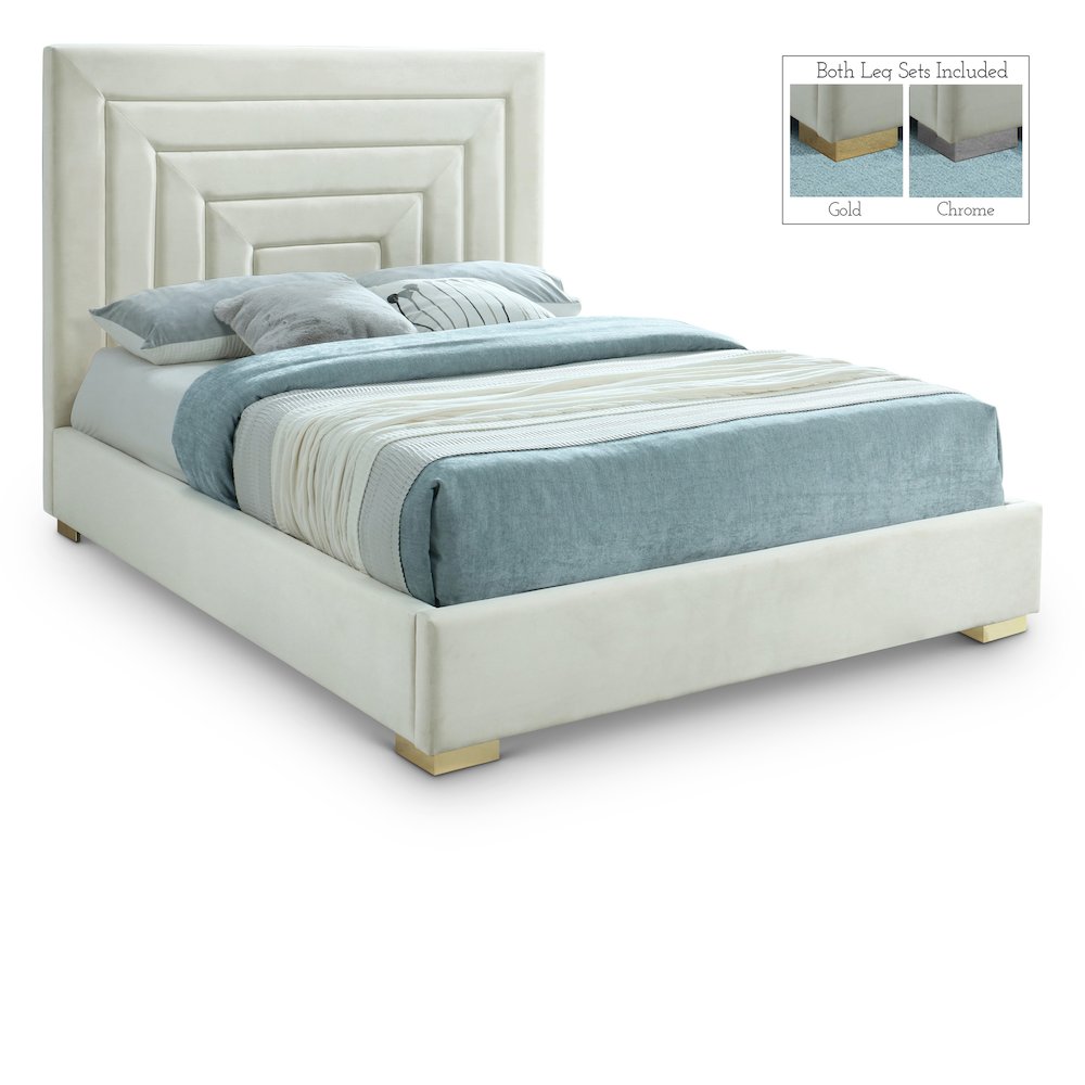 Nora Cream Velvet Full Bed. Picture 1