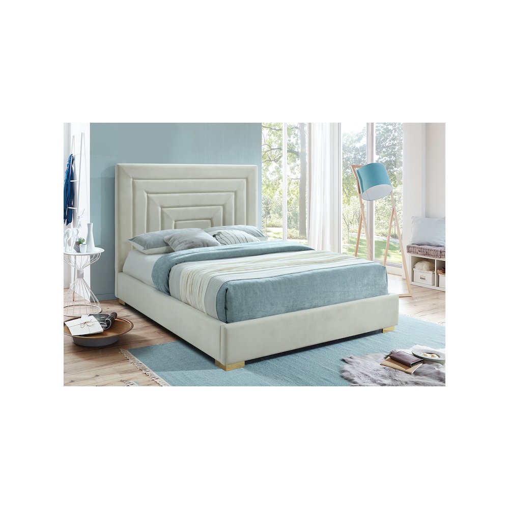Nora Cream Velvet Full Bed. Picture 2