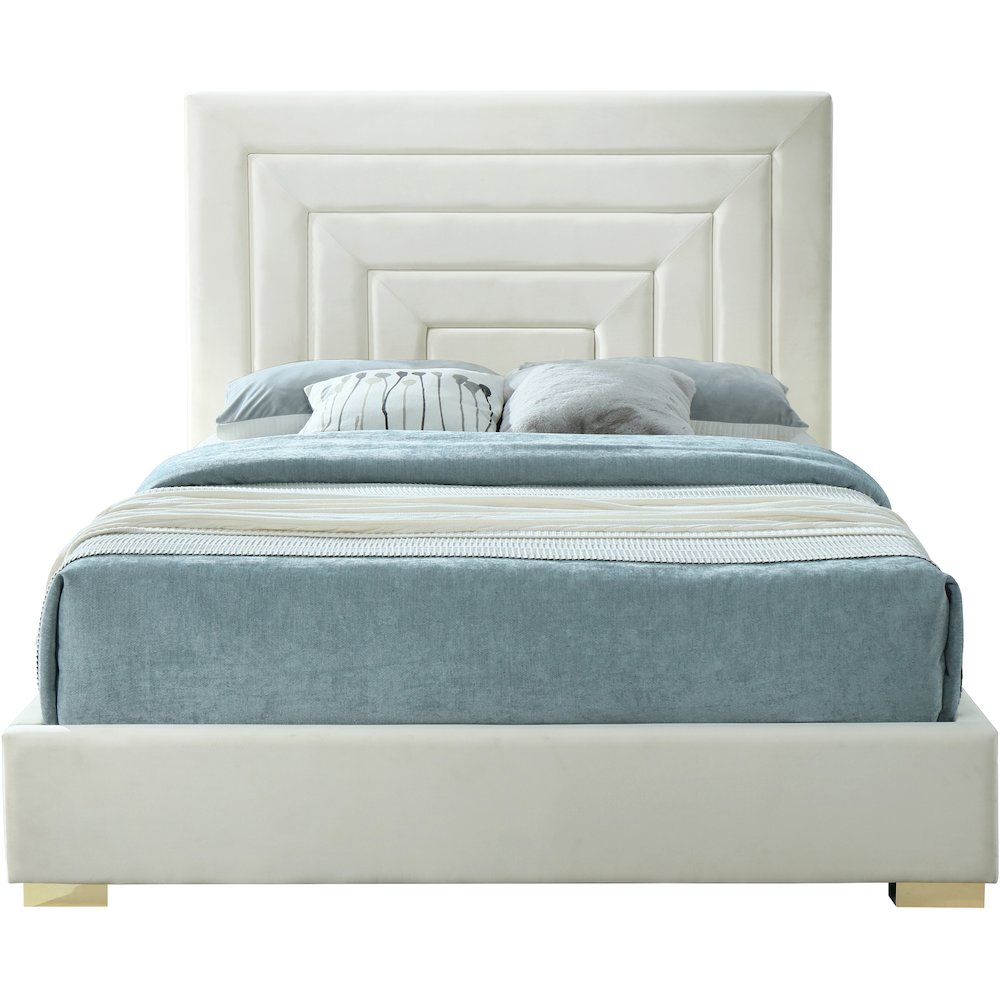 Nora Cream Velvet Full Bed. Picture 4