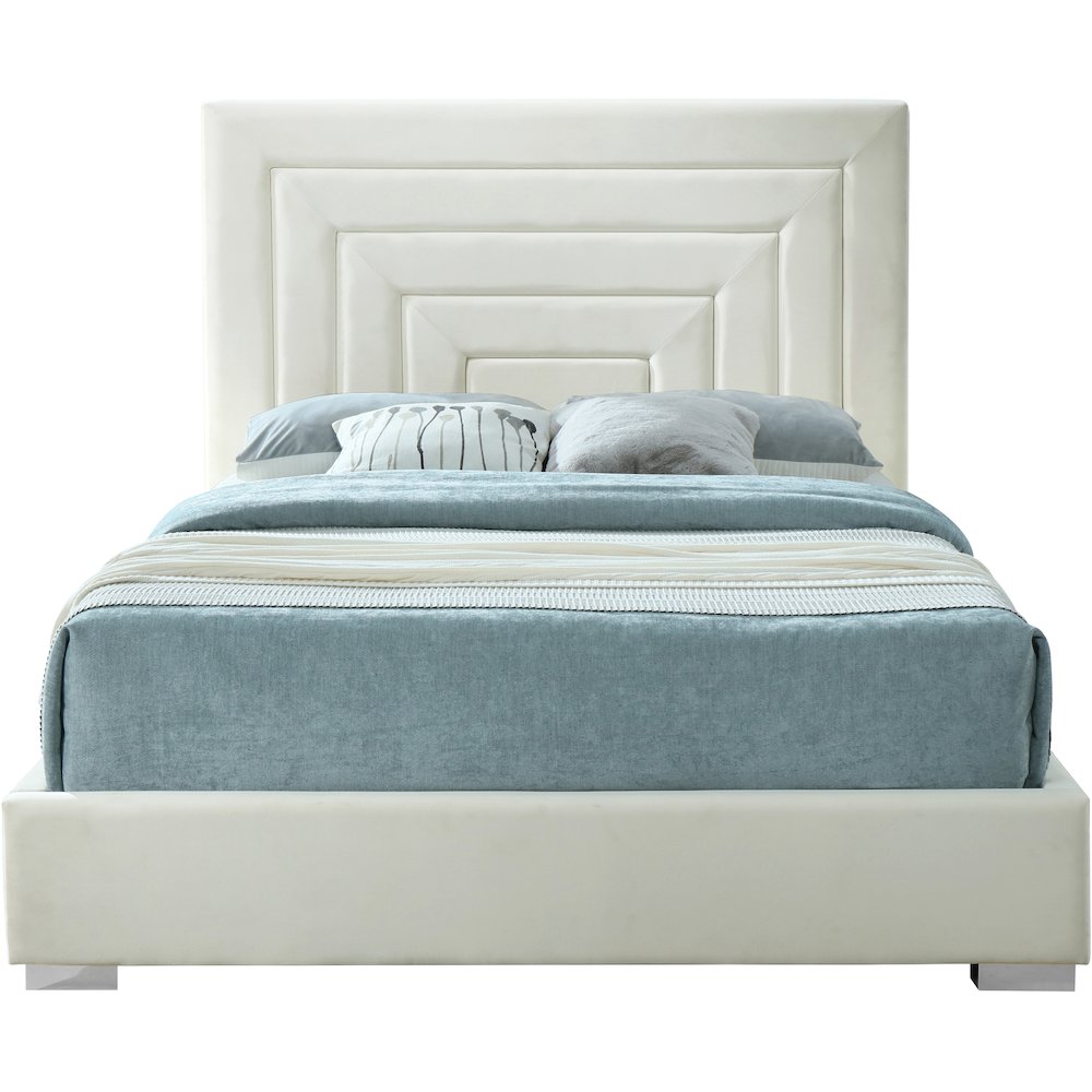 Nora Cream Velvet Full Bed. Picture 5