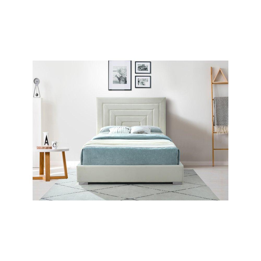Nora Cream Velvet Full Bed. Picture 7