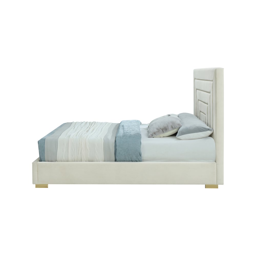 Nora Cream Velvet Full Bed. Picture 8