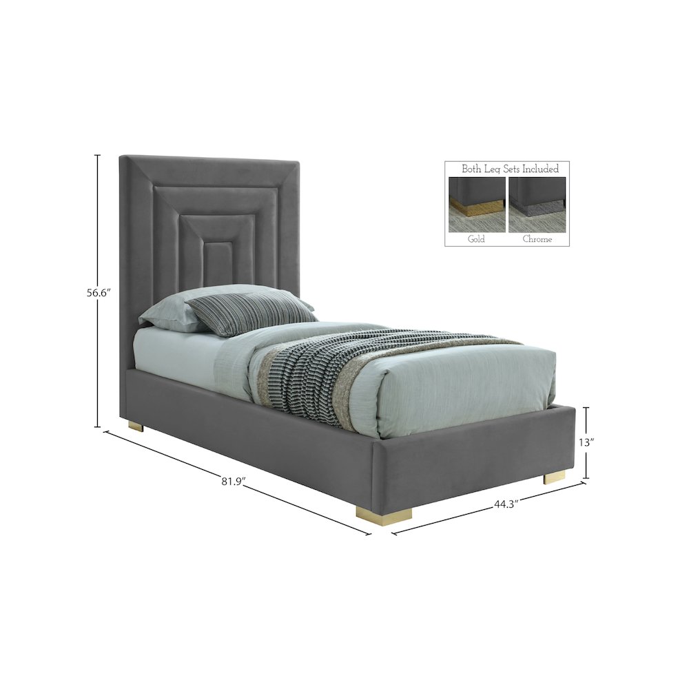 Nora Grey Velvet Twin Bed. Picture 14