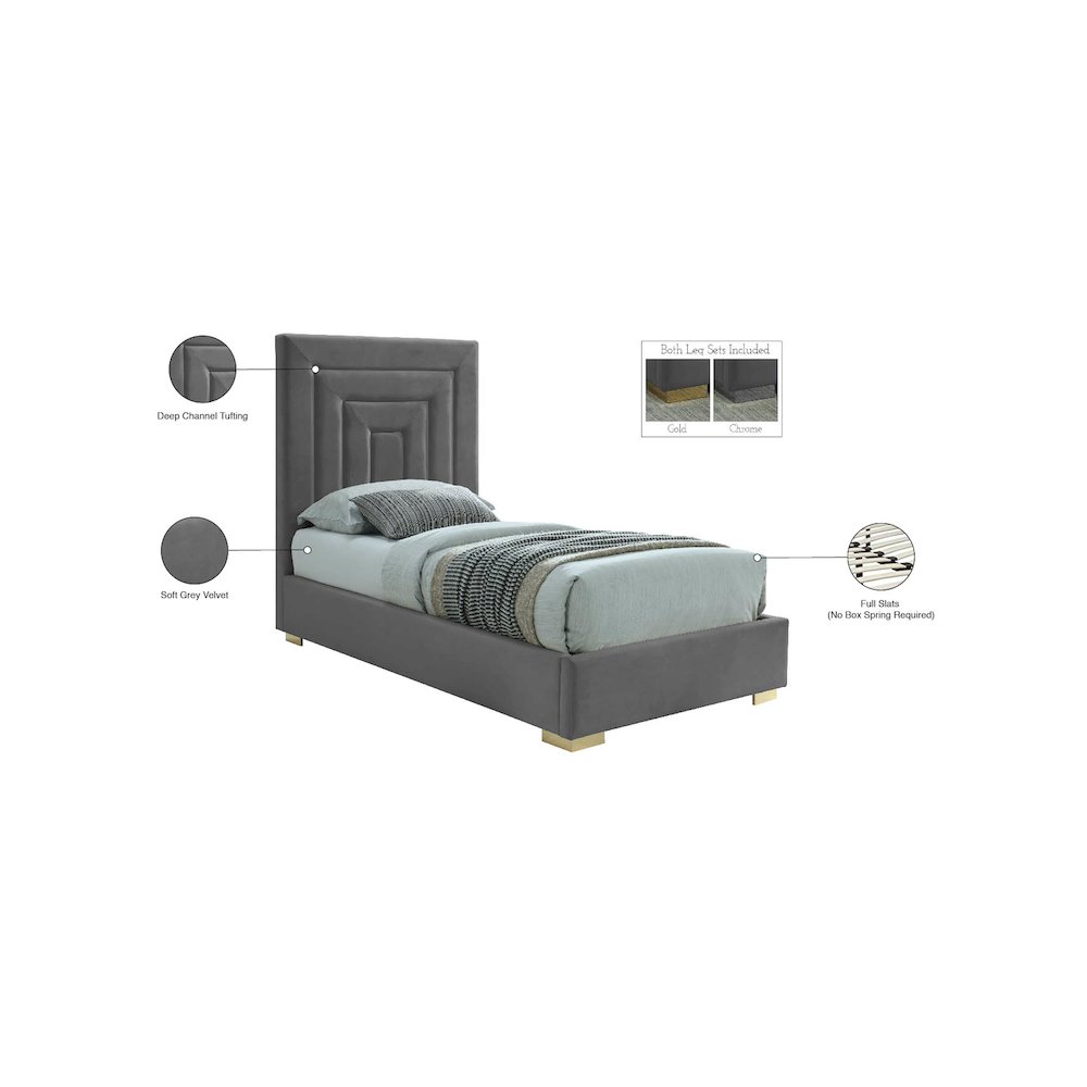 Nora Grey Velvet Twin Bed. Picture 15
