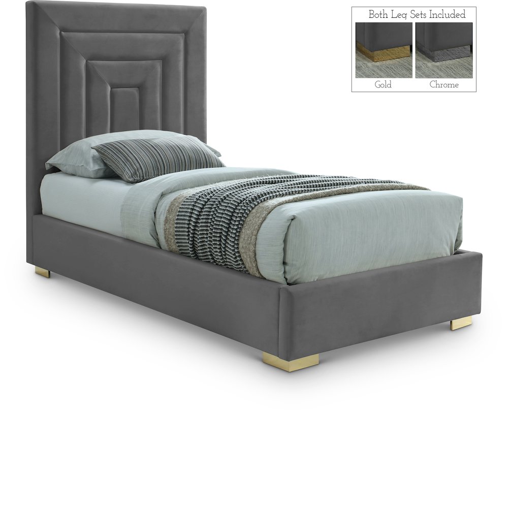 Nora Grey Velvet Twin Bed. Picture 1