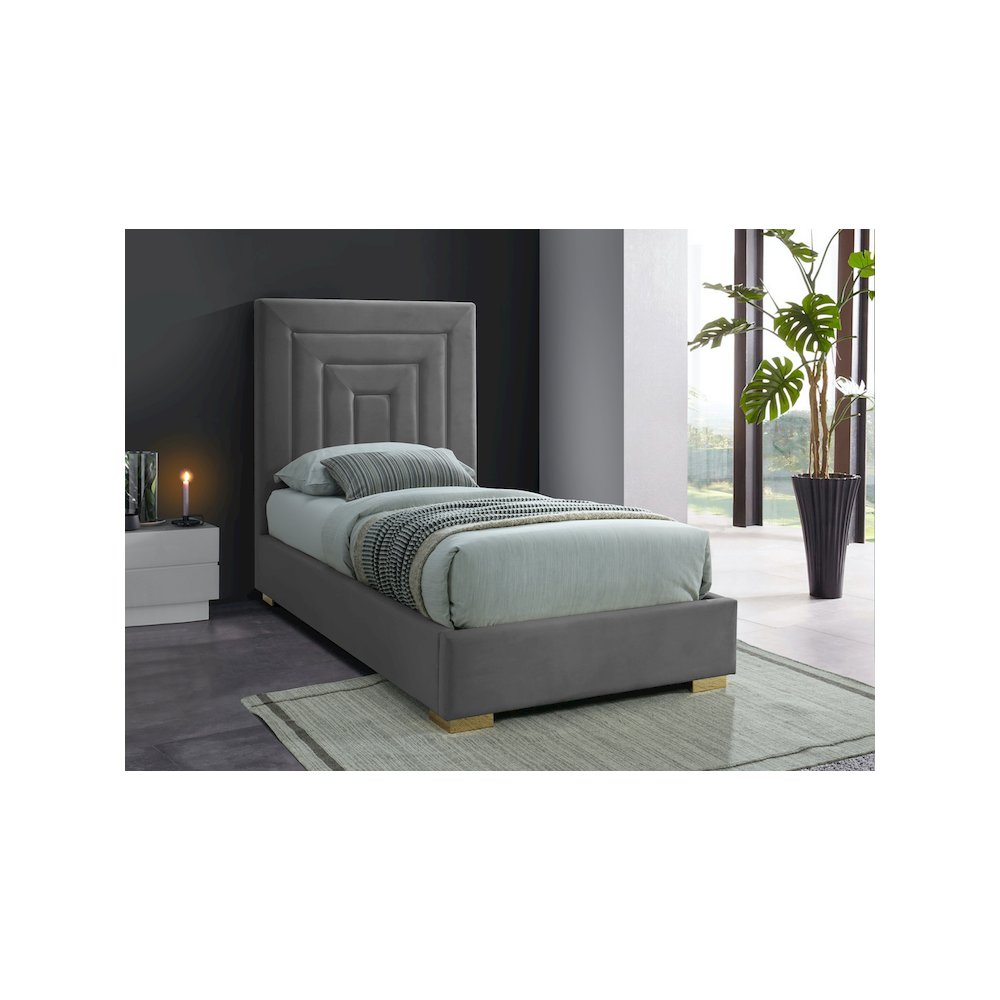 Nora Grey Velvet Twin Bed. Picture 2