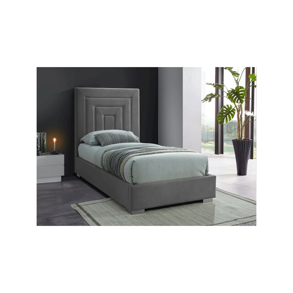 Nora Grey Velvet Twin Bed. Picture 3