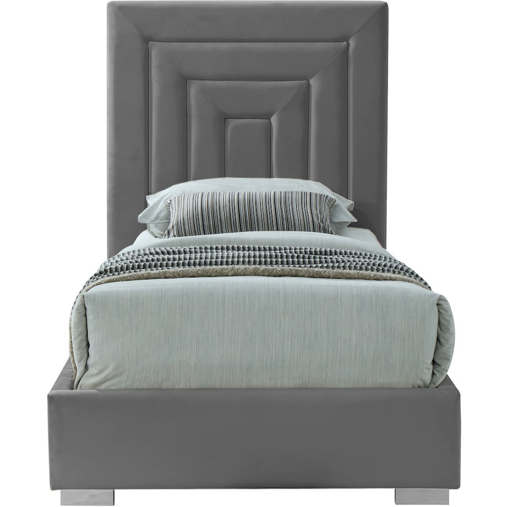 Nora Grey Velvet Twin Bed. Picture 5