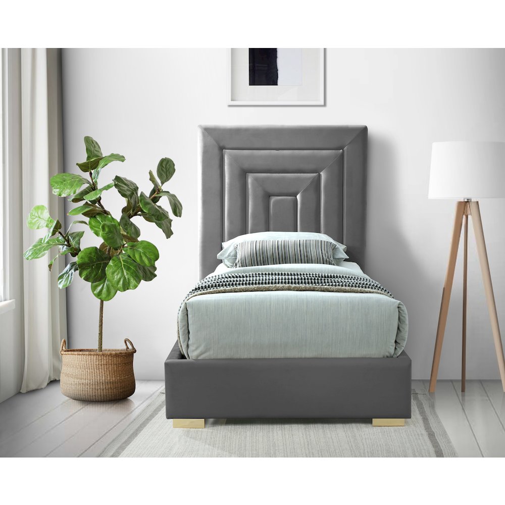 Nora Grey Velvet Twin Bed. Picture 6