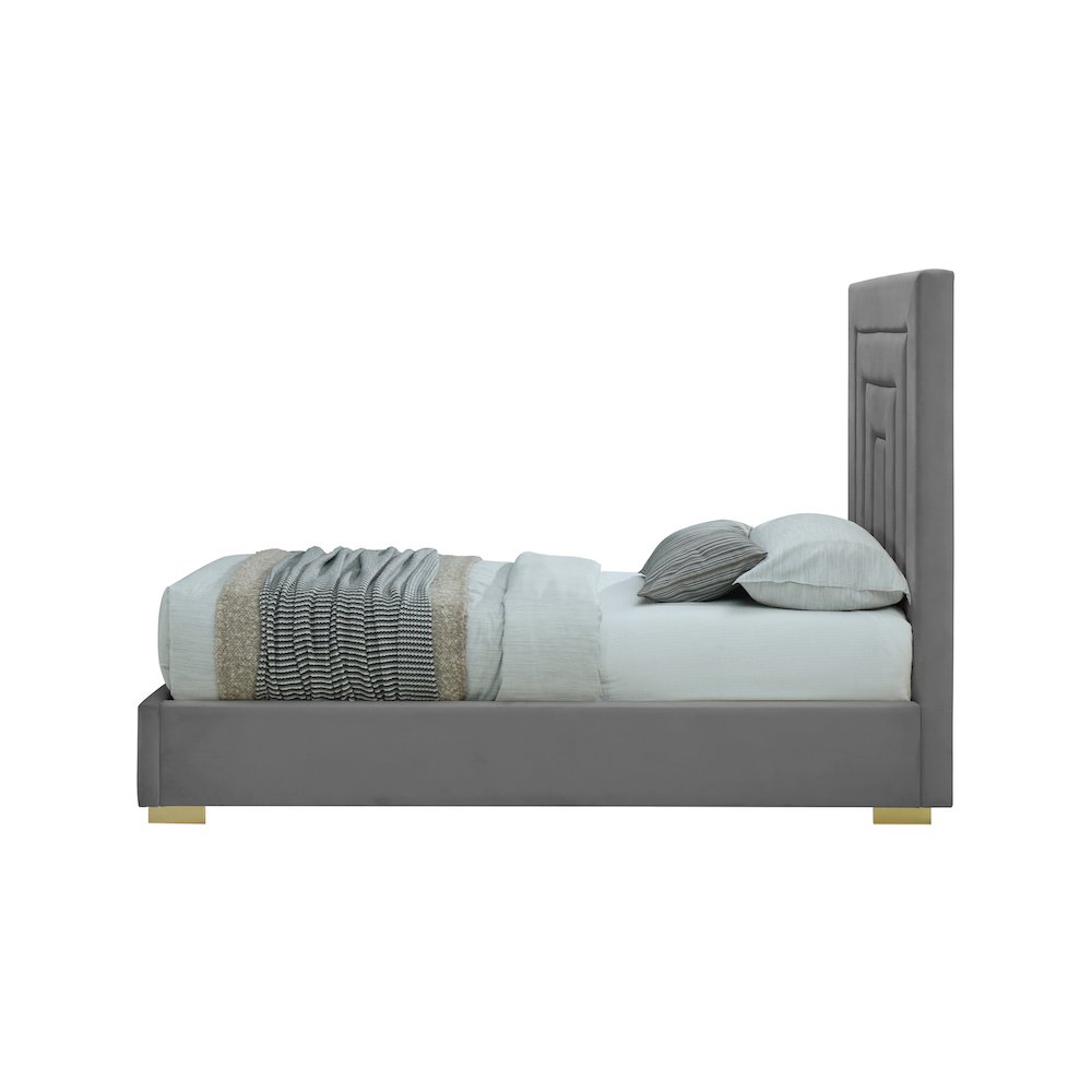 Nora Grey Velvet Twin Bed. Picture 8