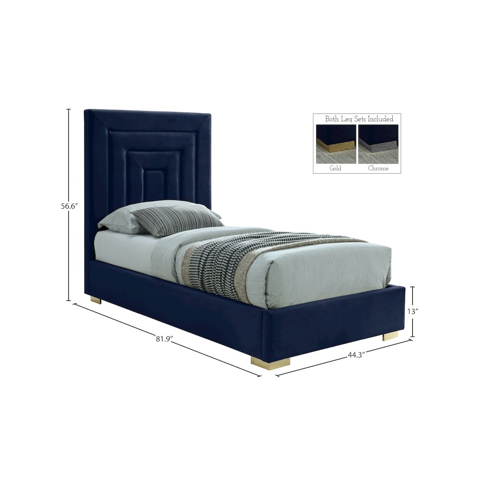 Nora Navy Velvet Twin Bed. Picture 14