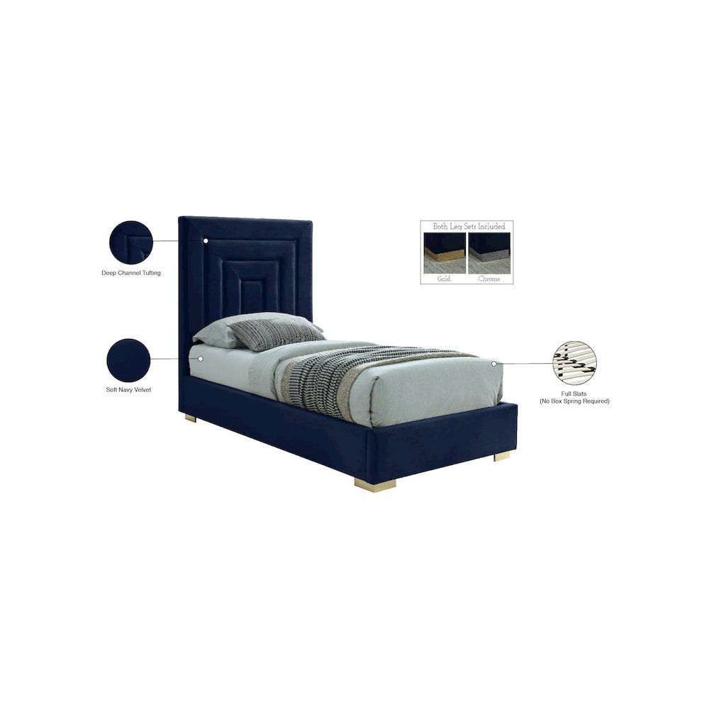 Nora Navy Velvet Twin Bed. Picture 15
