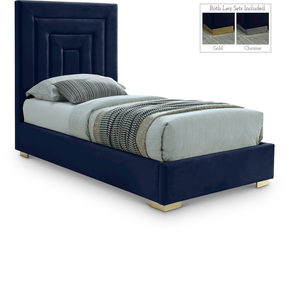 Nora Navy Velvet Twin Bed. Picture 1