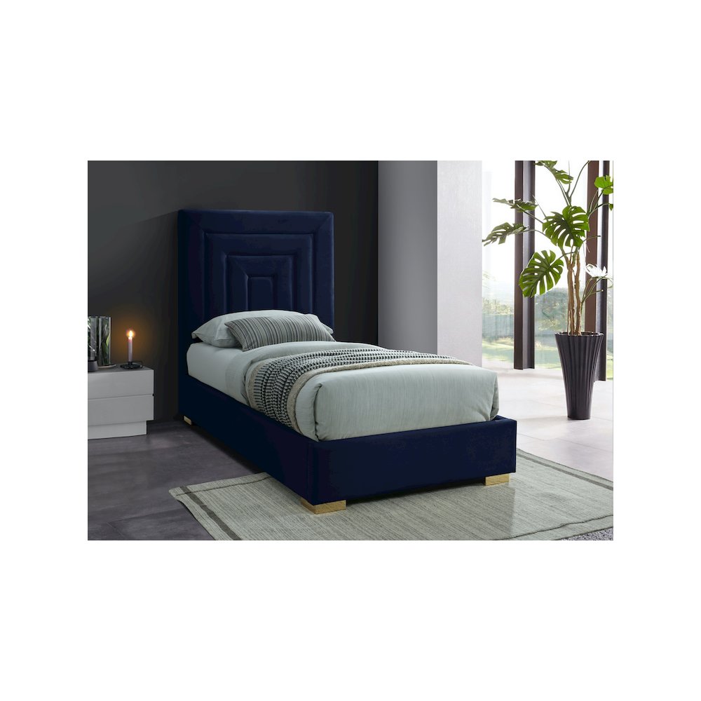 Nora Navy Velvet Twin Bed. Picture 2