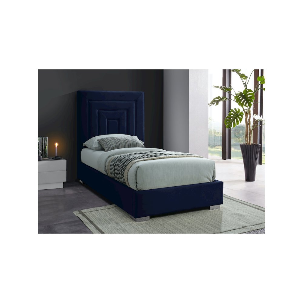 Nora Navy Velvet Twin Bed. Picture 3