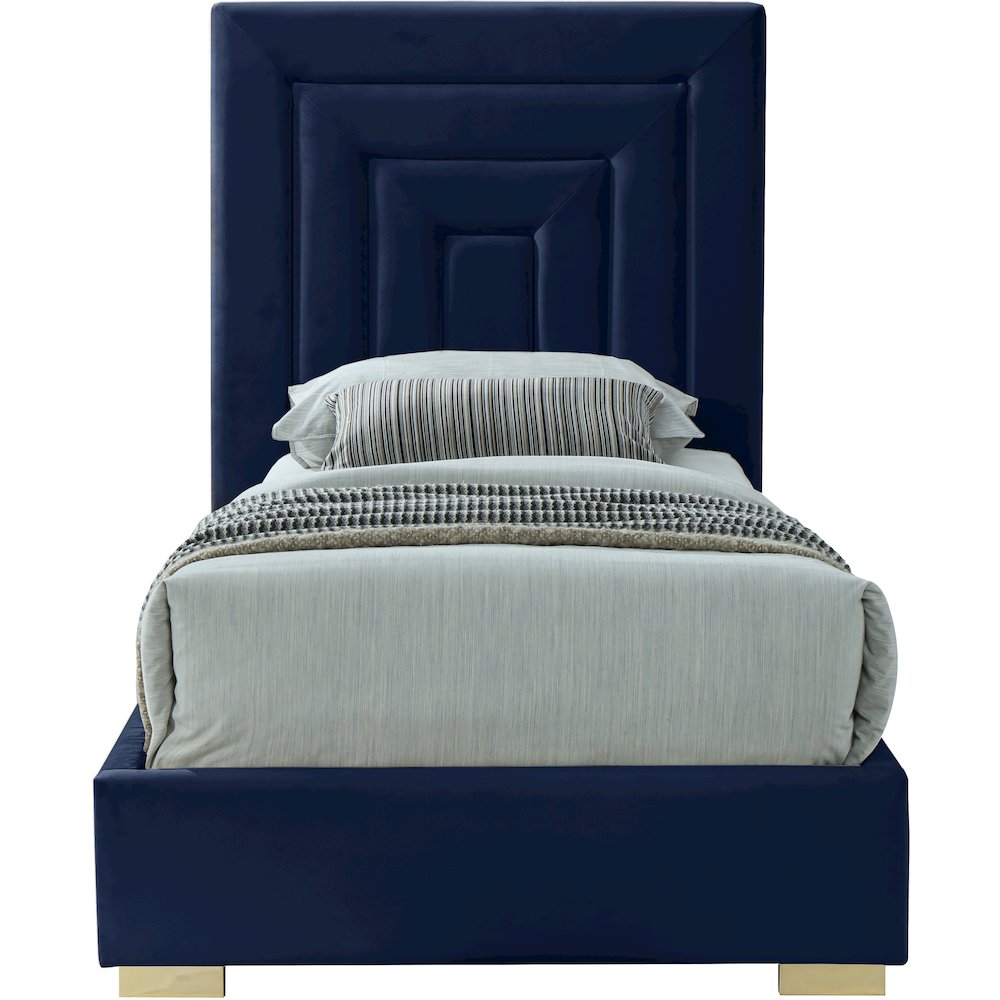 Nora Navy Velvet Twin Bed. Picture 4