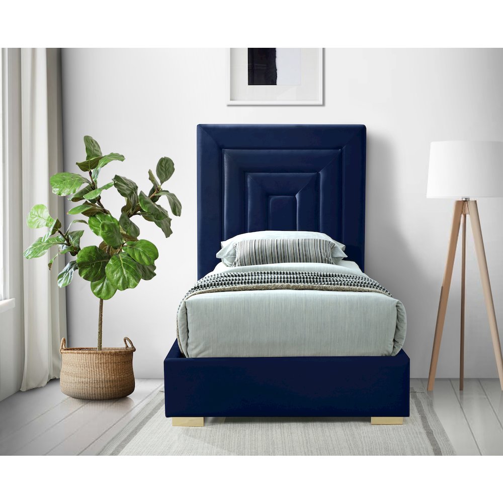 Nora Navy Velvet Twin Bed. Picture 6