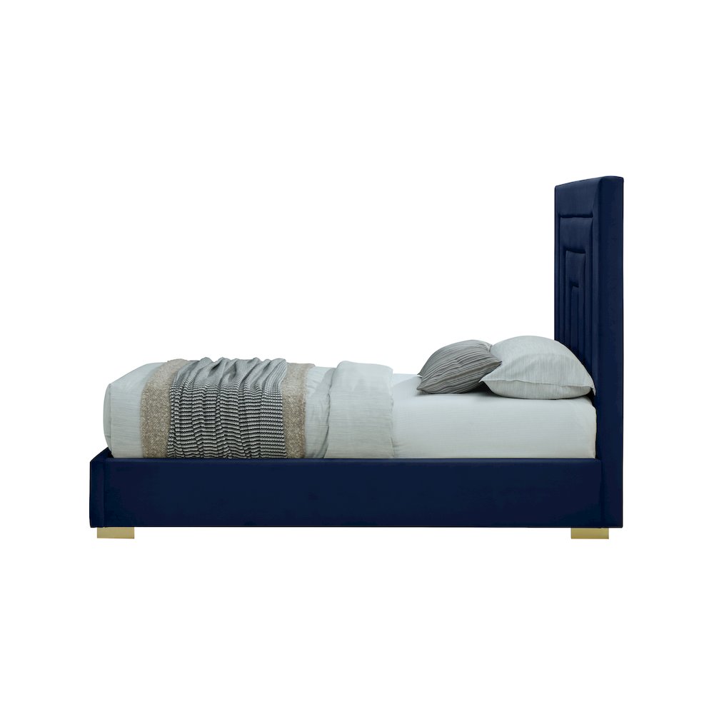 Nora Navy Velvet Twin Bed. Picture 8