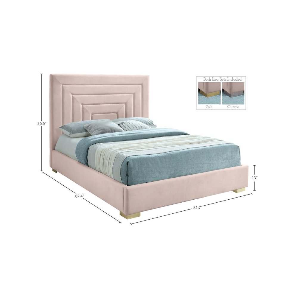 Nora Pink Velvet King Bed. Picture 14