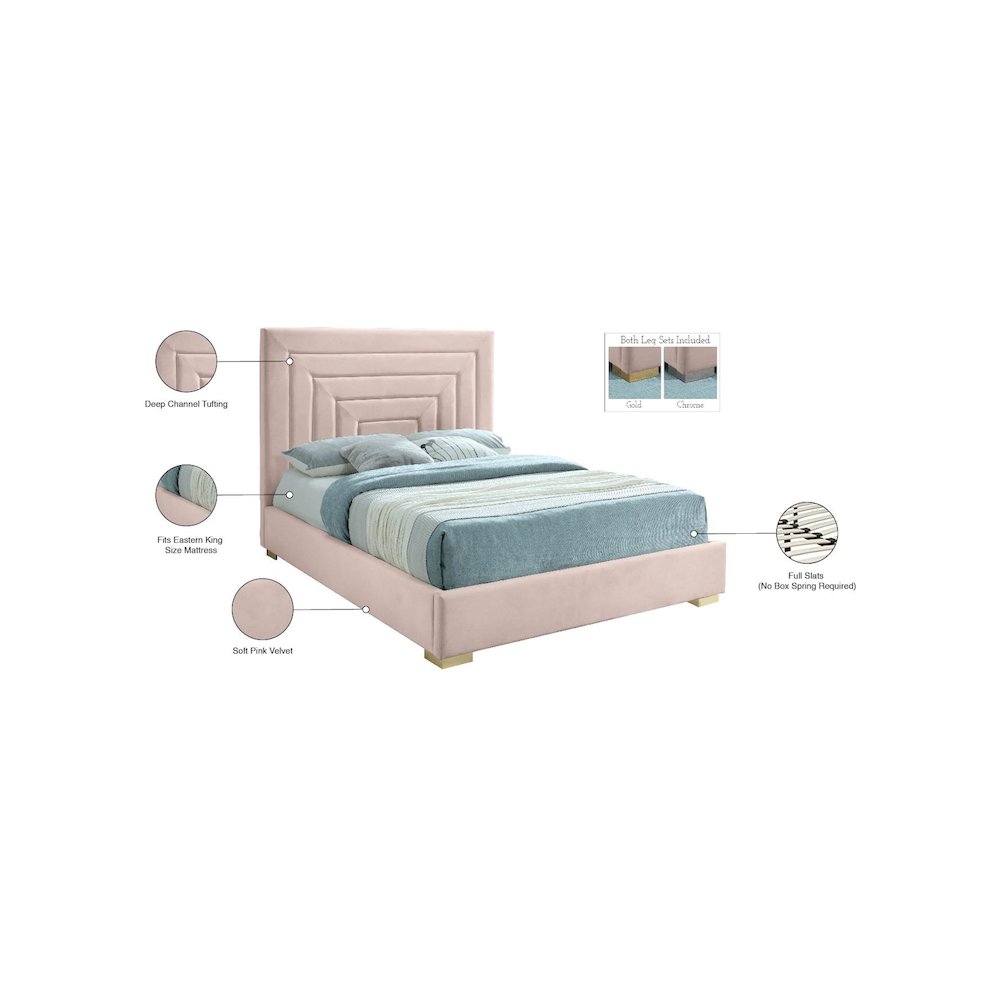Nora Pink Velvet King Bed. Picture 15