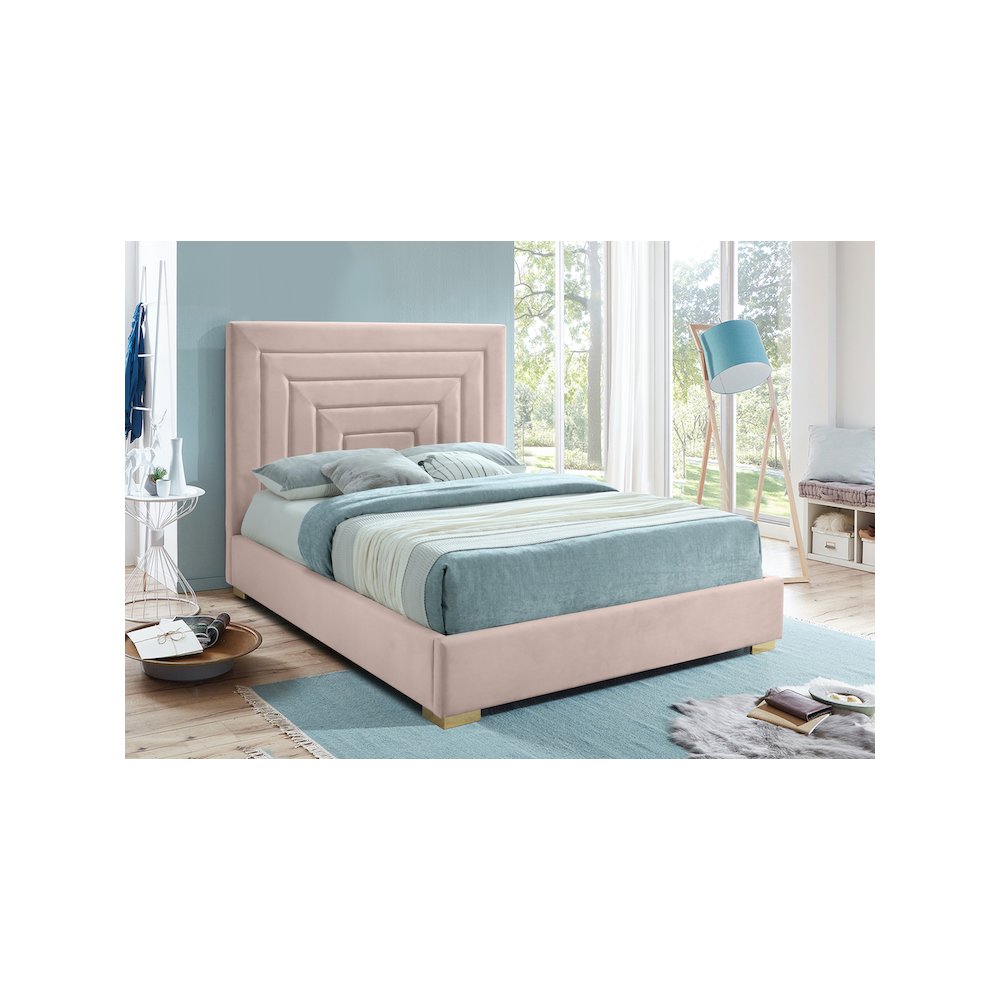 Nora Pink Velvet King Bed. Picture 2