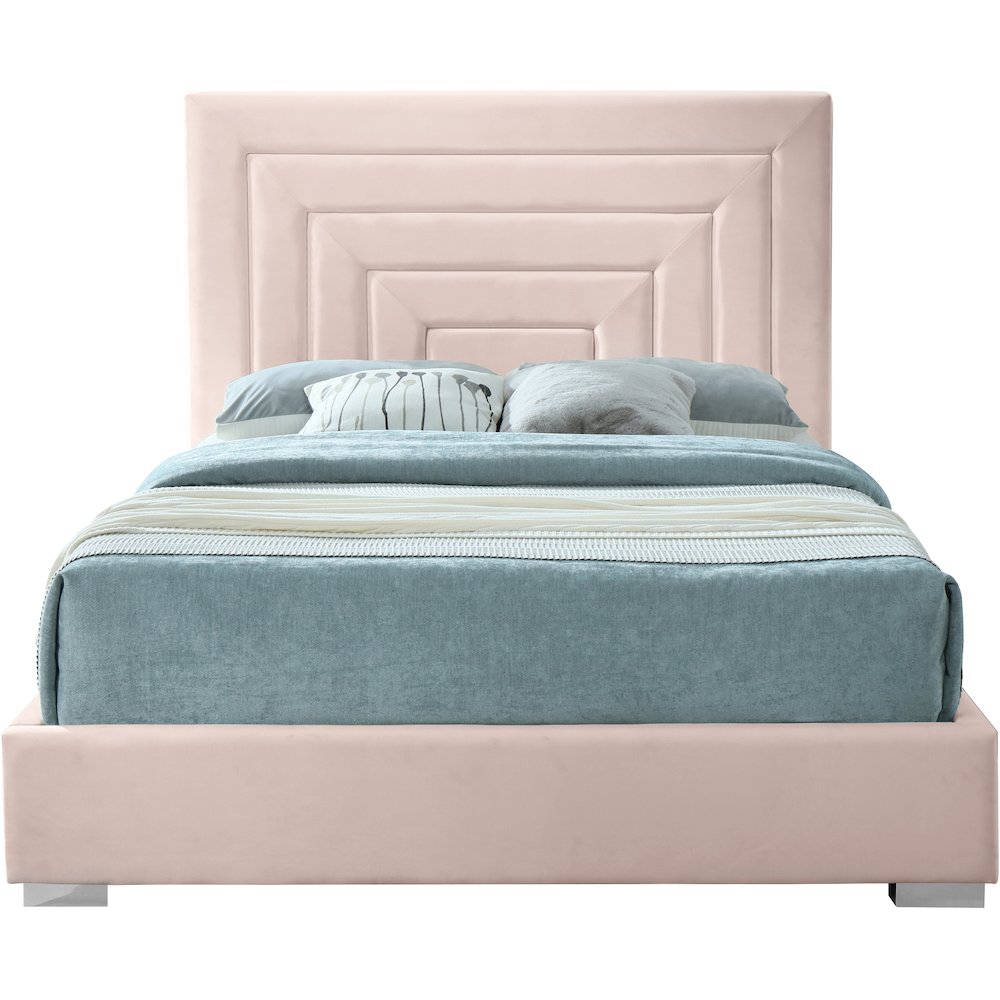 Nora Pink Velvet King Bed. Picture 5