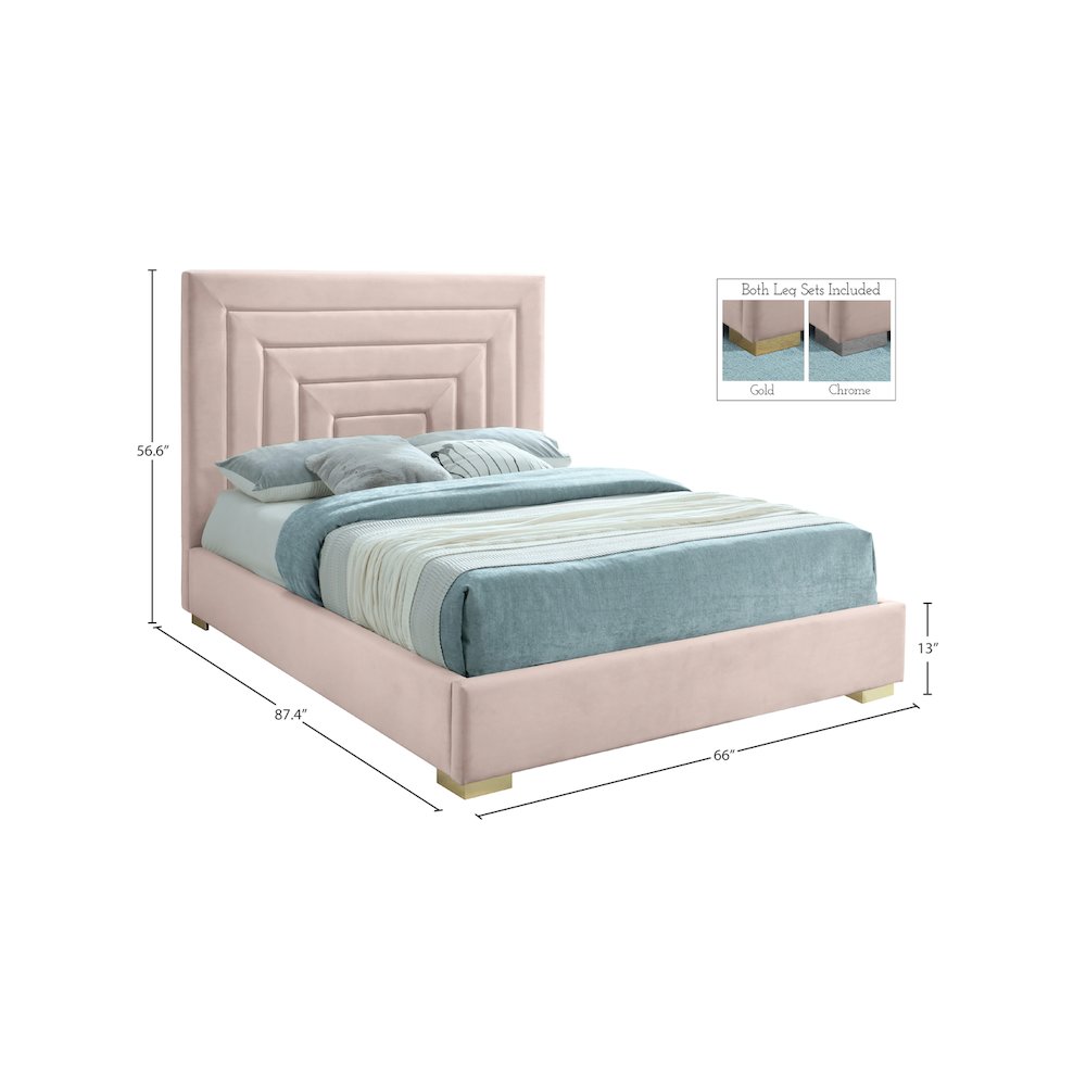 Nora Pink Velvet Queen Bed. Picture 14