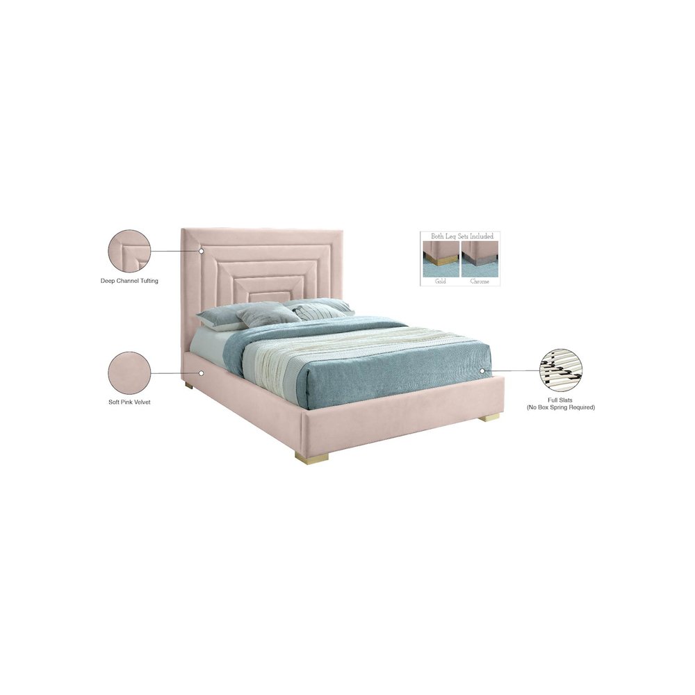 Nora Pink Velvet Queen Bed. Picture 15