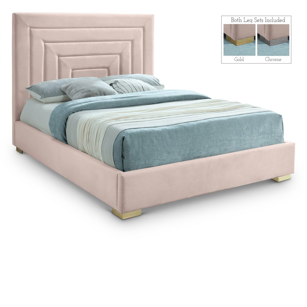 Nora Pink Velvet Queen Bed. Picture 1