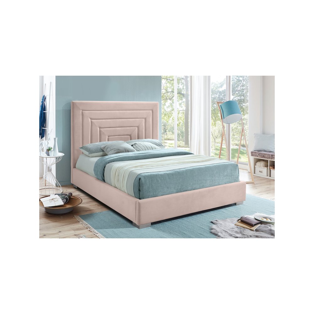 Nora Pink Velvet Queen Bed. Picture 3