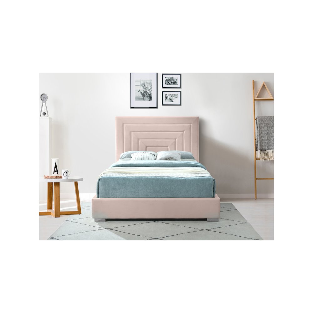 Nora Pink Velvet Queen Bed. Picture 7